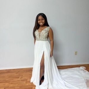 Elegant White Rachel Allan Couture Evening Gown